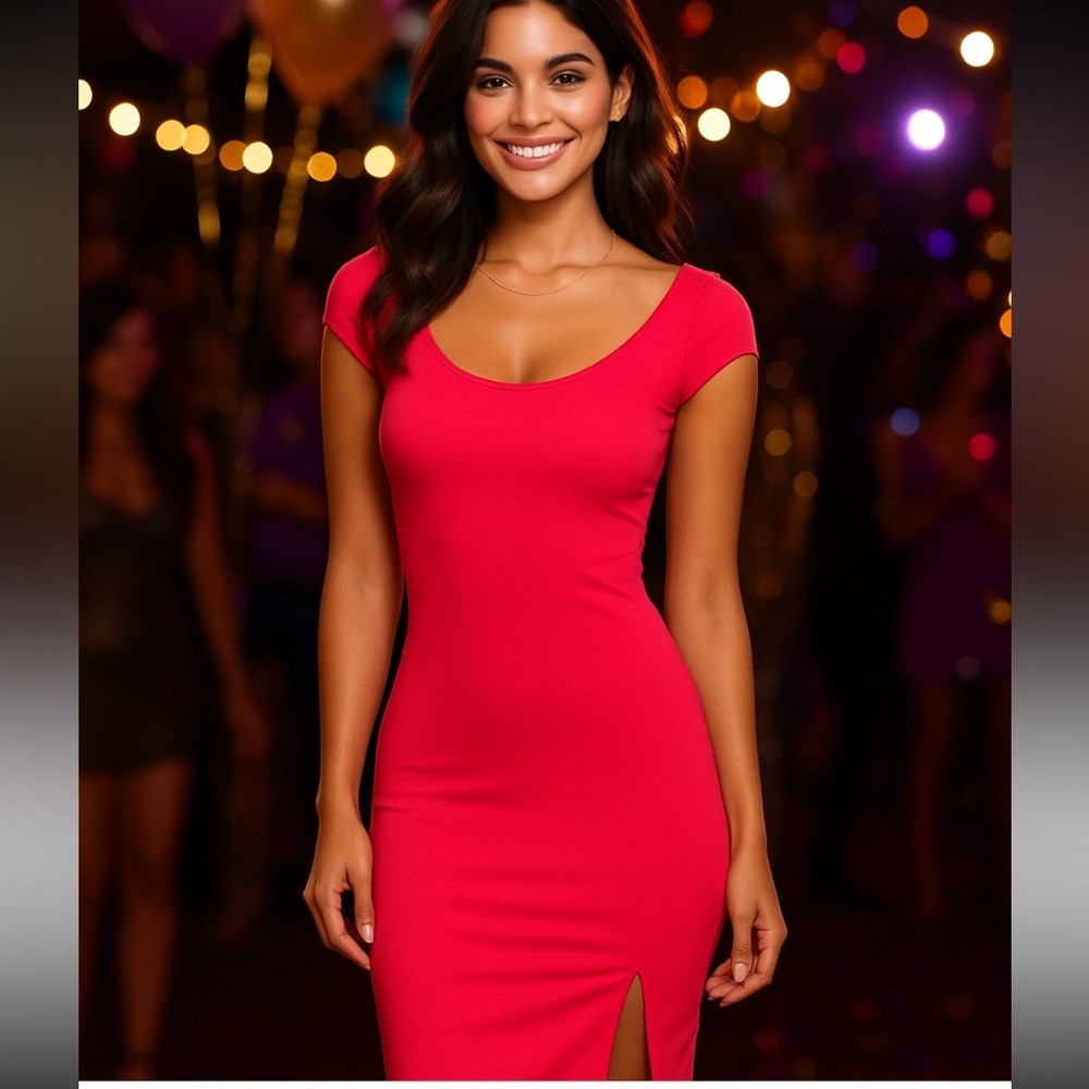 Sexy Body Central Hot Pink Form Fitting/Tight Dress Sz Small Semi-Sheer Sexy